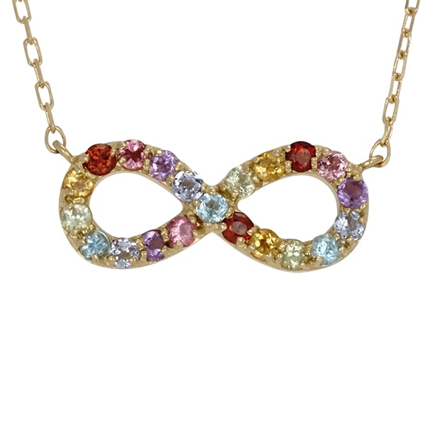 マルチカラー アミュレット ネックレス 無限 インフィニティ ∞ メビウスの輪 レインボー 7石 誕生石 天然石 カラーストーン 18金 イエロー