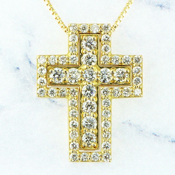 ネックレス メンズ クロス ダイヤモンド 1ｃｔ ペンダント 十字架 18金 イエロー ピンク ホワイトゴールド 3way 記念日 チェーン