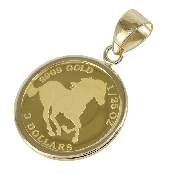 純金 コイン ペンダント トップ ネックレス 純金貨 1/25oz ホース ツバル エリザベス女王 24金 18金枠 メンズ レディース ジュエリー