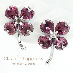 ピアス 14金 クローバー 四葉 よつば ロードライトガーネット 1月誕生石 k14ホワイトゴールド スタッド レディース ジュエリー アクセサリー