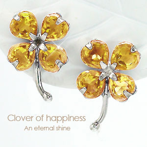 ピアス 14金 クローバー 四葉 よつば シトリントパーズ 11月誕生石 k14ホワイトゴールド スタッド レディース ジュエリー アクセサリー