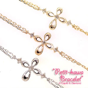 ブレスレット ダイヤモンド 10金 イエロー ピンク ホワイトゴールド クロス レディース ジュエリー アクセサリー プレゼント ギフト 人気