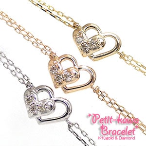 ブレスレット ダイヤモンド 10金 イエロー ピンク ホワイトゴールド ハート レディース ジュエリー アクセサリー プレゼント ギフト 人気