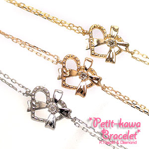 ブレスレット ダイヤモンド 10金 イエロー ピンク ホワイトゴールド リボン ハート レディース ジュエリー アクセサリー プレゼント ギフト