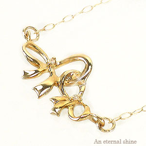 ネックレス リボン ペンダント ダイヤモンド 0.01ct 10金 イエロー ピンク ホワイトゴールド チェーン レディース ジュエリー