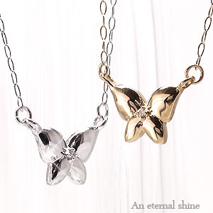 ネックレス 蝶モチーフ ペンダント ダイヤモンド 0.01ct 10金 イエロー ピンク ホワイトゴールド 蝶々 バタフライ ちょうちょ チェーン