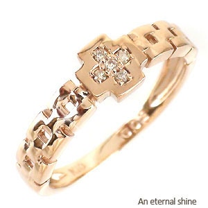 ピンキーリング 指輪 ダイヤモンド 0.02ct K10イエローゴールド K10YG クロス 十字架 婚約指輪 刻印 レディース ジュエリー
