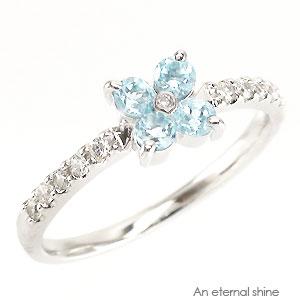 エタニティリング 指輪 クローバー アクアマリン 3月誕生石 ダイヤモンド プラチナ900 ダイヤ 0.1ct リング pt900 ピンキーリング
