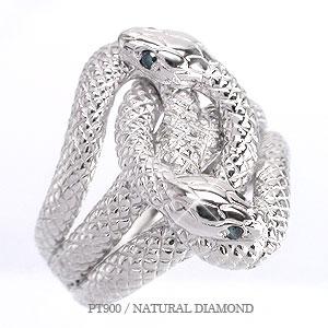 リング 蛇 へび スネーク 指輪 ダイヤモンド ブルーダイヤモンド 0.04ct プラチナ900 幸運 お守り 縁起 メンズ 婚約指輪 刻印