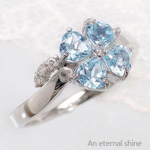 K18 ピンキーリング 四葉 クローバー ブルートパーズ 11月誕生石 ダイヤモンド 0.04ct イエローゴールド ピンクゴールド ホワイトゴールド