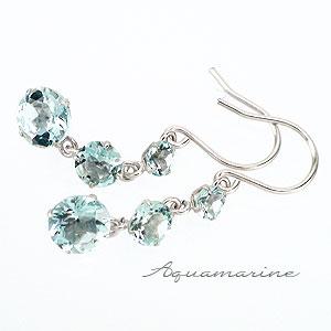 ピアス スリーストーン アクアマリン K14ホワイトゴールド K14WG 3石 3月誕生石 天然石 レディース ジュエリー アクセサリー プレゼント