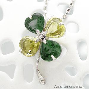 ネックレス 四葉のクローバー ペンダントトップ ペリドット グリーンクォーツ 8月誕生石 ホワイトゴールド パワーストーン レディース ジュエリー