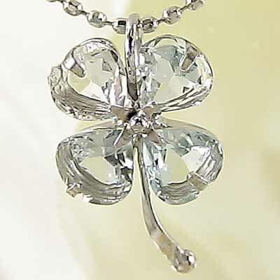 ネックレス カラーストーン 天然石 アクアマリン 3月誕生石 ペンダント トップ ホワイトゴールドクローバー 四葉 パワーストーン ポイント消化