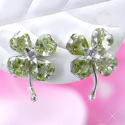 ピアス 14金 クローバー 四葉 よつば ぺリドット 8月誕生石 K14ホワイトゴールド スタッド レディース ポイント消化 レディース ジュエリー