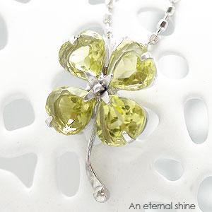 ネックレス ペリドット ペンダントトップ 8月誕生石 四葉 クローバー 18金 イエロー ピンク ホワイトゴールド パワーストーン レディース