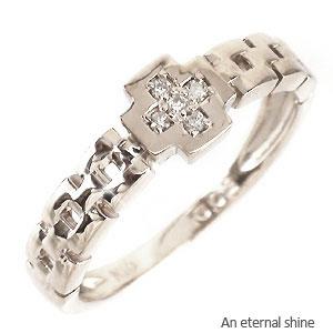 ピンキーリング ダイヤモンド リング 0.02ct K10ホワイトゴールド K10WG 指輪 クロス 十字架 レディース ジュエリー アクセサリー