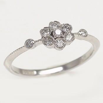リング ダイヤモンド プラチナ900 0.16ct フラワー アンティーク 指輪 婚約指輪 刻印 レディース ジュエリー アクセサリー プレゼント