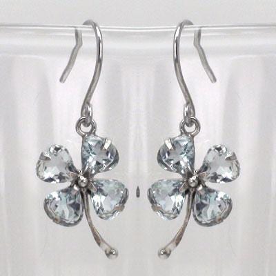 ピアス 14金 クローバー 四葉 よつば アクアマリン 3月誕生石 K14ホワイトゴールド フック ドロップ レディース ジュエリー アクセサリー