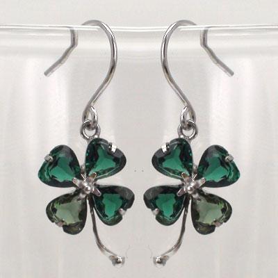 ピアス クローバー K14ホワイトゴールド 14金 グリーンクオーツ 四葉 よつば ハート フック ドロップ ラッキーチャーム レディース