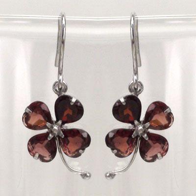 ピアス クローバー K14ホワイトゴールド 14金 ガーネット 誕生石 クローバー 四葉 よつば ハート フック ドロップ ラッキーチャーム