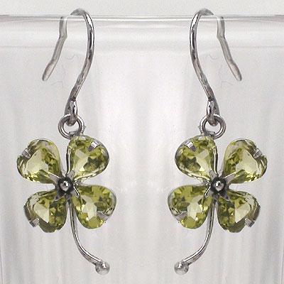 ピアス 14金 クローバー 四葉 よつば ぺリドット 8月誕生石 K14ホワイトゴールド フック ドロップ レディース ジュエリー アクセサリー