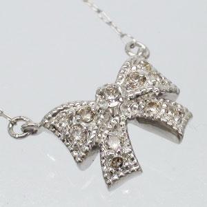 ネックレス リボン ダイヤモンド ペンダント プラチナ900 ダイヤ 0.2ct チェーン レディース ジュエリー アクセサリー プレゼント ギフト