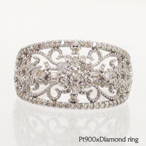 リング ダイヤモンド プラチナ900 0.5ct フラワー アンティーク ミル打ち 指輪 婚約指輪 刻印 レディース ジュエリー アクセサリー