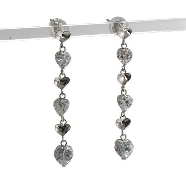 ピアス ハート キュービックジルコニア K14ホワイトゴールド ロング レディース ジュエリー アクセサリー プレゼント ギフト 人気 おすすめ