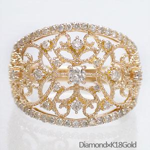 リング ダイヤモンド ダイヤ 0.5ct 18金 ゴールド ミル打ち アンティーク レース 婚約指輪 刻印 レディース ジュエリー アクセサリー