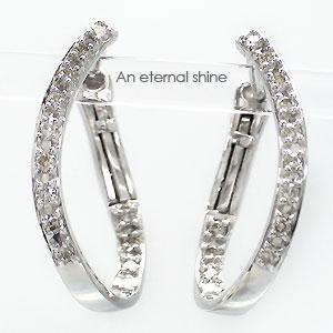 フープピアス k18 ダイヤモンドピアス 0.2ct 18金 18k イエロー ピンク ホワイトゴールド 中折れピアス エタニティピアス レディース