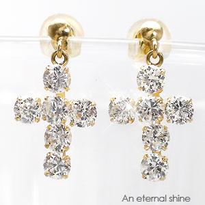 ピアス キュービックジルコニア k18イエローゴールド クロス スタッド レディース ジュエリー アクセサリー プレゼント ギフト 人気 おすすめ
