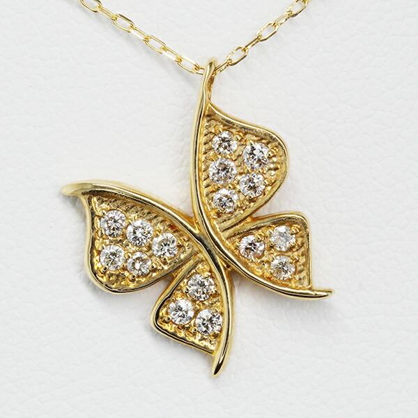 ネックレス ダイヤモンド ペンダント バタフライ 蝶々 ちょうちょ アンティーク風 18金 18k k18 イエロー ピンク ホワイトゴールド