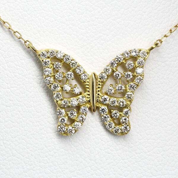 ネックレス ダイヤモンド ペンダント バタフライ 蝶々 ちょうちょ アンティーク風 18金 18k k18 イエロー ピンク ホワイトゴールド