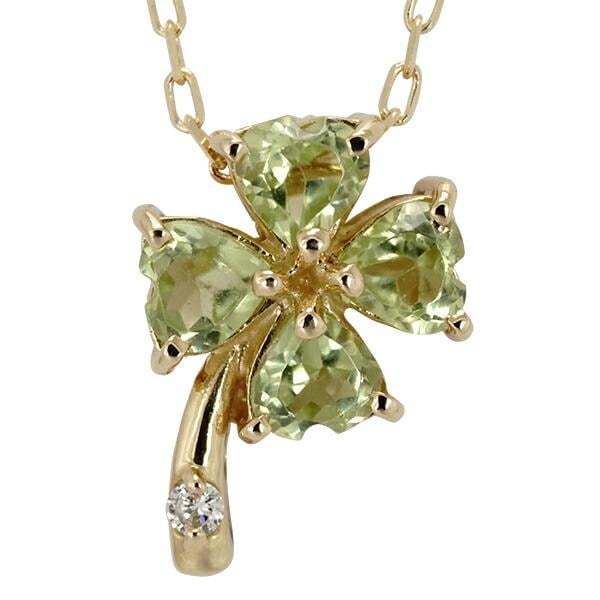 ネックレス クローバー 四葉 カラーストーン 天然石 ダイヤモンド k18 18金 18k イエロー ピンク ホワイトゴールド 誕生石 ペンダント