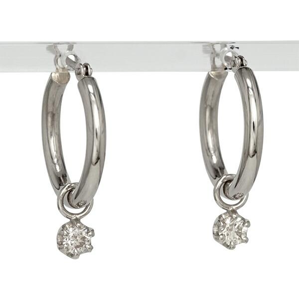 フープピアス パイプ 2mm×15mm 一粒ダイヤモンド ピアス ソリティア 0.2ct プラチナ900 チャーム レディース ジュエリー
