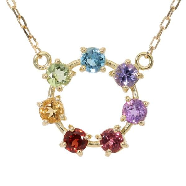 ネックレス アミュレット 18金 K18 18K イエロー ピンク ホワイトゴールド 7色 7石 虹色 お守り 厄除け 女性 レディース プレゼント