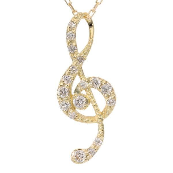 ネックレス ダイヤモンド 音符 ペンダント 18金 イエロー ピンク ホワイトゴールド チェーン レディース ジュエリー アクセサリー プレゼント