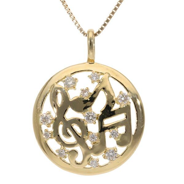 ネックレス ダイヤモンド 音符 ペンダント 18金 イエロー ピンク ホワイトゴールド チェーン レディース ジュエリー アクセサリー プレゼント