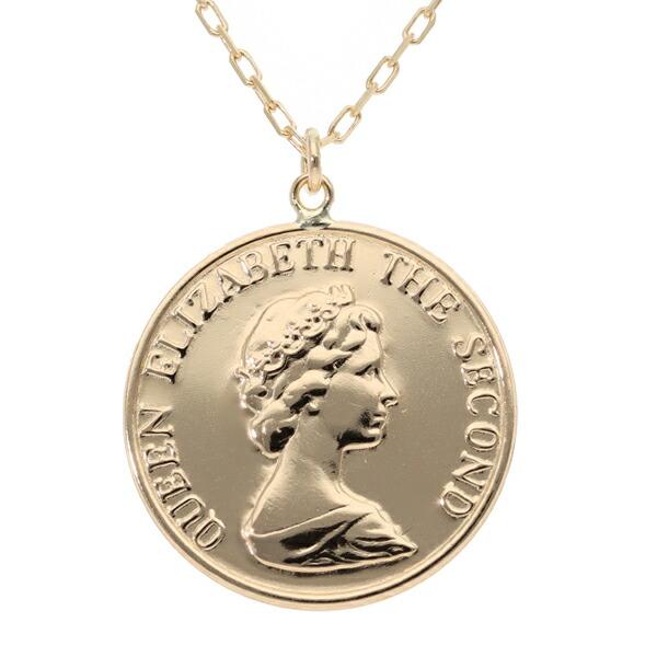 ネックレス コイン k18 18金 ゴールド エリザベス プレスコイン コインモチーフ 13mm 地金 華奢 薄型 人気 記念日 誕生日 贈り物