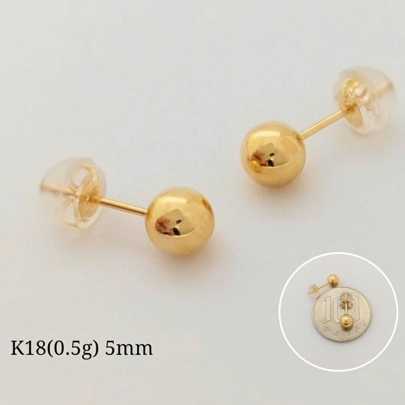 ピアス レディース ジュエリー アクセサリー 18金 丸玉 5mm スタッド イエローゴールドk18 ファースト 地金 シンプル 18k 両耳用