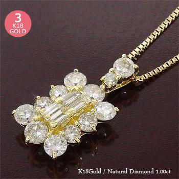 ネックレス ダイヤモンド 1ct 18金 18k k18 イエロー ピンク ホワイトゴールド バケット ペンダント チェーン レディース ジュエリー