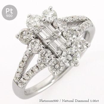 リング ダイヤモンド 1ct プラチナ900 バケット 指輪 婚約指輪 刻印 レディース ジュエリー アクセサリー プレゼント ギフト 人気