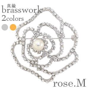 アコヤ真珠ブローチM パール キュービックジルコニア 真鍮 シンチュー バラ フラワー フォーマルコサージュ レディース ジュエリー アクセサリー