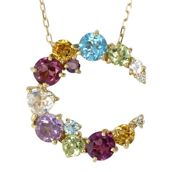 ネックレス チェーン レディース ジュエリー アクセサリー 三日月 誕生石 ムーン ペンダント 18金 イエロー ピンク ホワイトゴールド