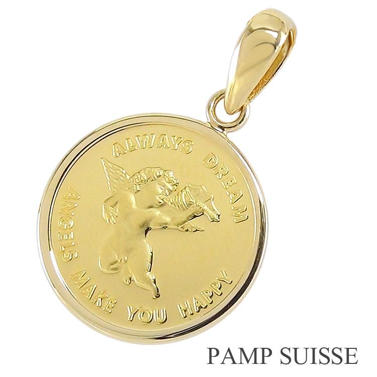 ペンダント 純金貨 k24 24金 コイン トップ 限定品 純金貨 1/25oz 天使 エンジェル 18金枠 記念日 PAMP