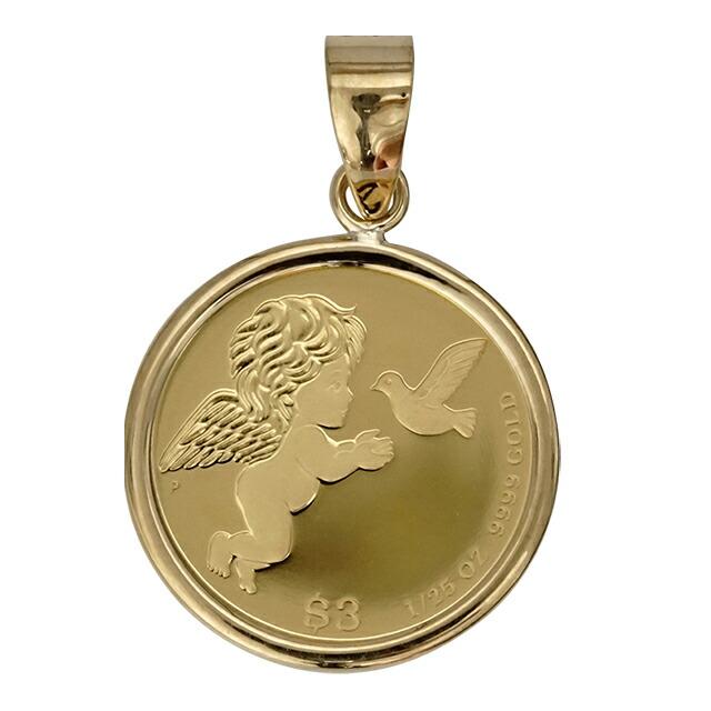 ペンダント 純金貨 k24 24金 コイン トップ ツバルコイン エンジェル 1/25oz 天使 エリザベス女王 18金枠 記念日 レディース