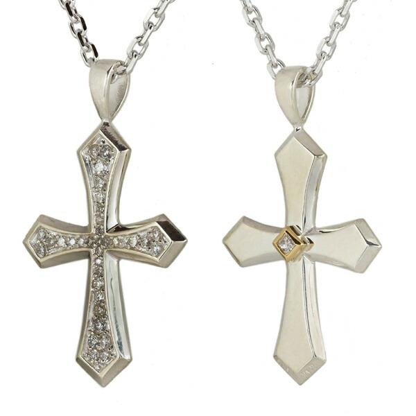 ネックレス メンズ k18 シルバー リバーシブル メンズチェーン付 クロス 十字架 シルバー925 sv925 カジュアル 人気 レディース