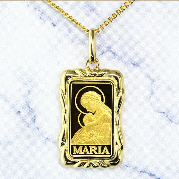 ネックレス 純金 インゴット マリア 金貨 コイン ペンダント PAMP社 1g K24 24金 k24 999.9ゴールド k18枠付 長方形 波