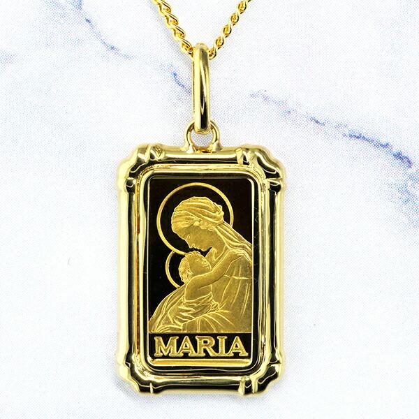 ネックレス 純金 インゴット マリア 金貨 コイン ペンダント PAMP社 1g K24 24金 k24 999.9ゴールド k18枠付 長方形