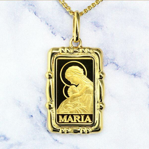 ネックレス 純金 インゴット マリア 金貨 コイン ペンダント PAMP社 1g K24 24金 k24 999.9ゴールド k18枠付 長方形